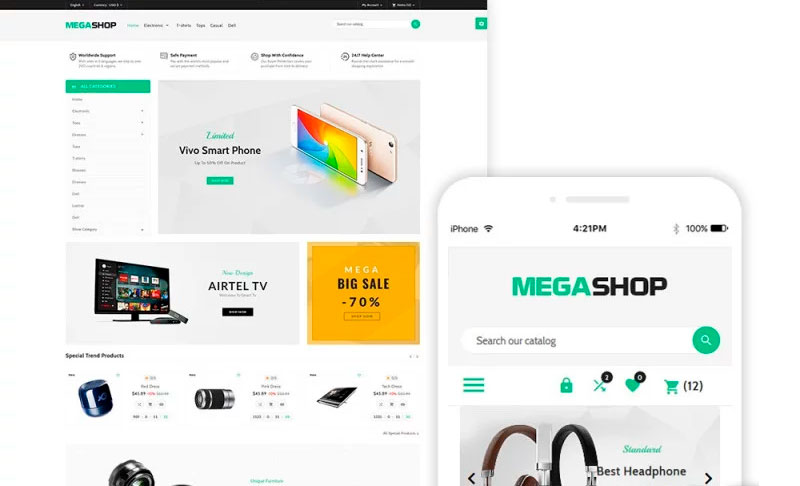 MegaShop - Electronics Mobile Store Free PrestaShop