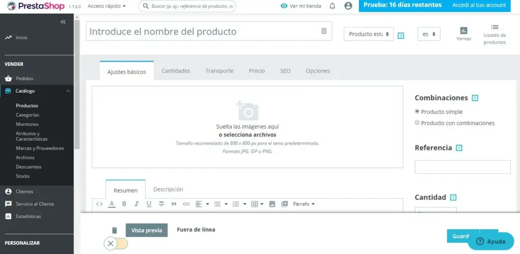 añadir producto prestashop